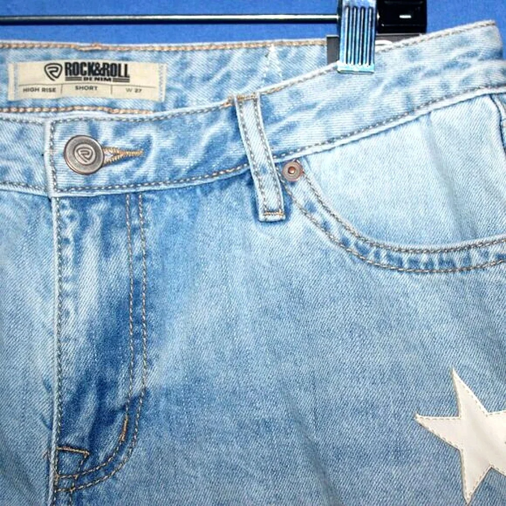 Rock & Roll Denim Star Distressed Denim Shorts Blue NWT